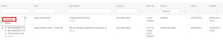 Class Charts edit announcement button