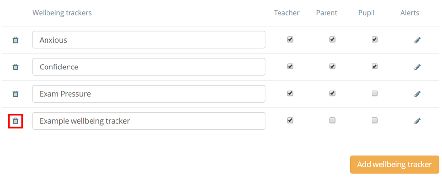 Class Charts delete wellbeing tracker