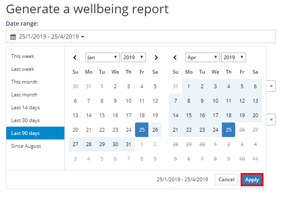 Class Charts wellbeing report select dates