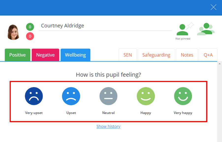 Class Charts select wellbeing face