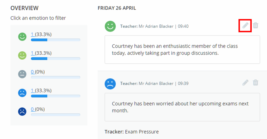 Class Charts edit wellbeing submission