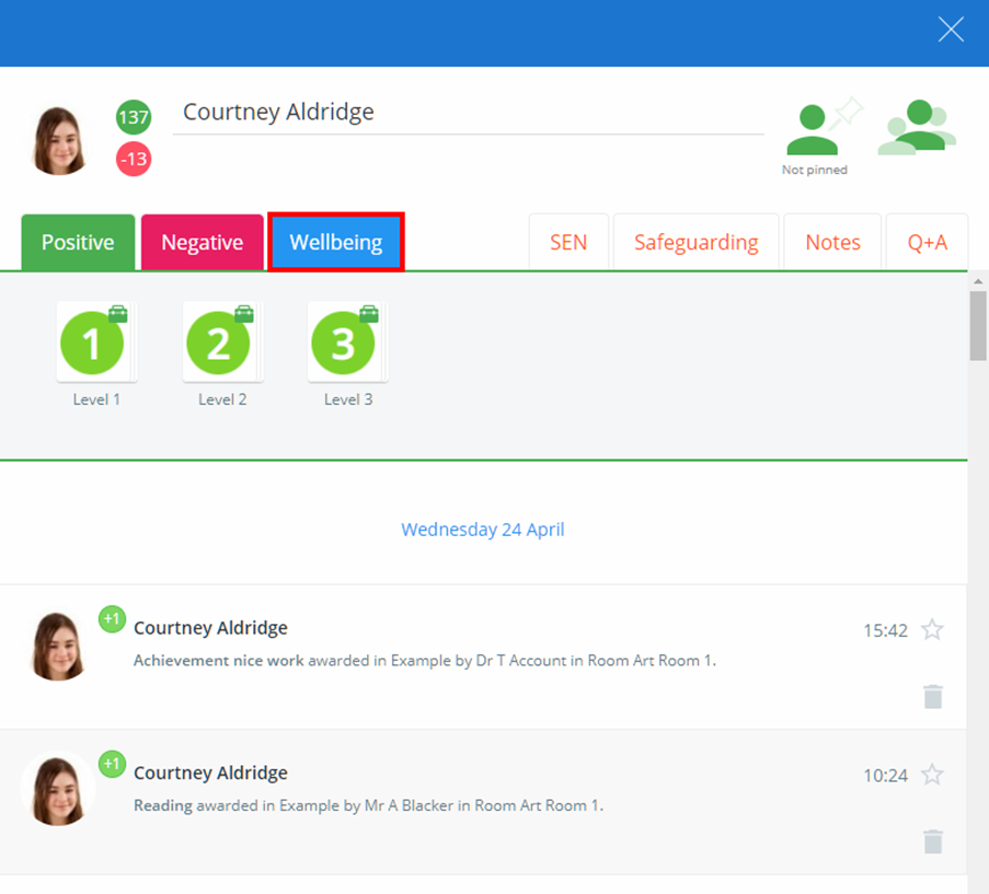Class Charts wellbeing tab