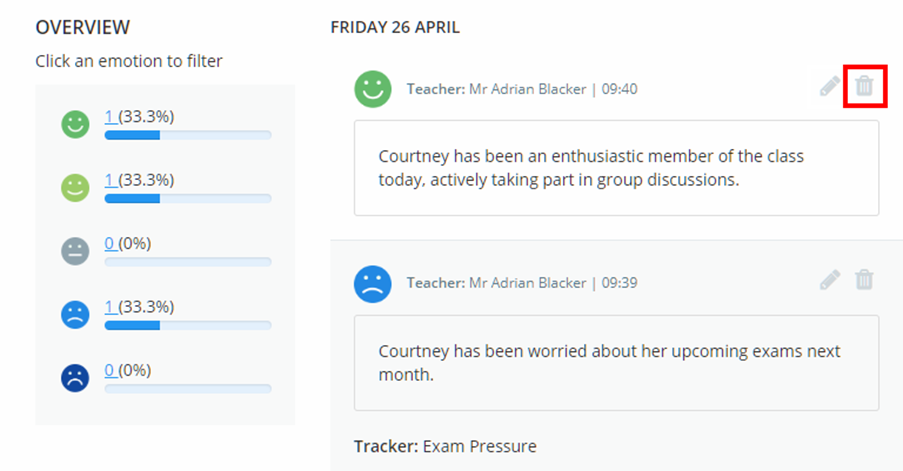 Class Charts delete wellbeing submission