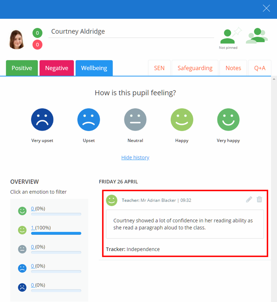 Class Charts submitted wellbeing record