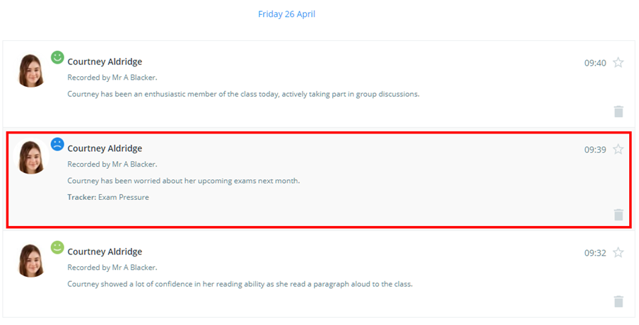 Class Charts referral submission in activity feed