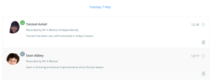 Class Charts filtered wellbeing only