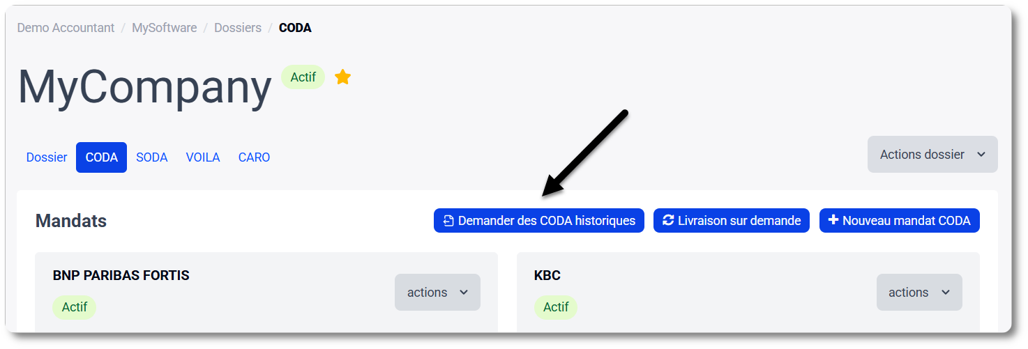 Demander des CODA historiques via MyCodabox