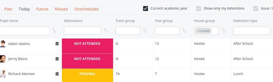 Class Charts pupils who did not attend detention