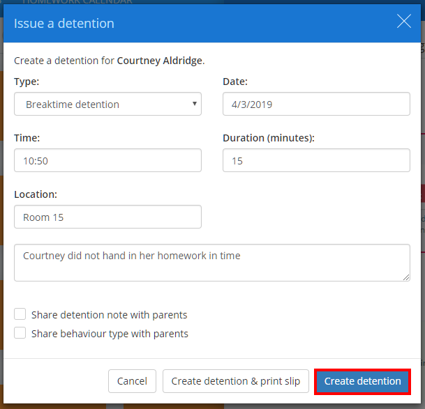 Class Charts issue detention popup