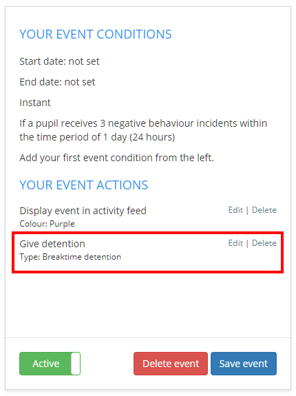 Class Charts detention in event summary