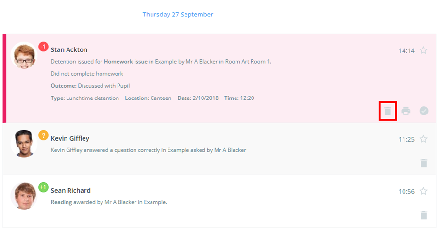 Class Charts delete from activity feed