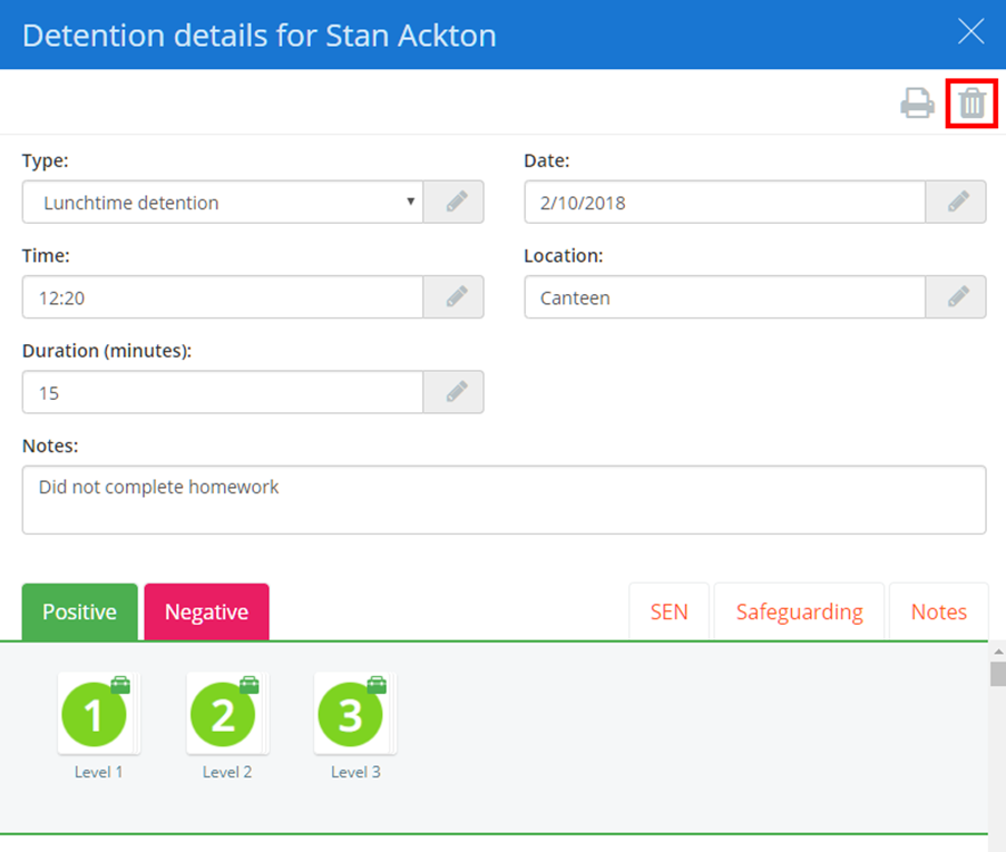 Class Charts delete from detention sidebar