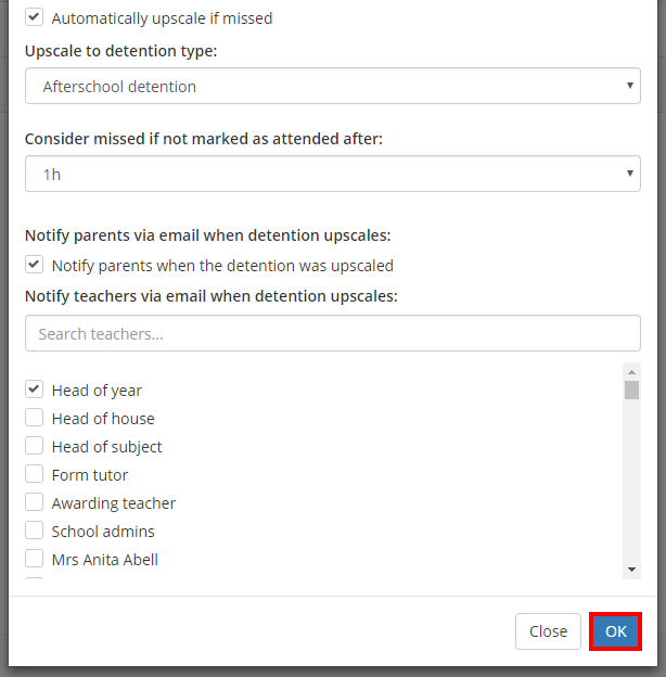 Class Charts click ok on edit detention