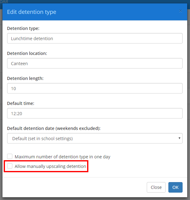 Class Charts allow manually upscaling detention