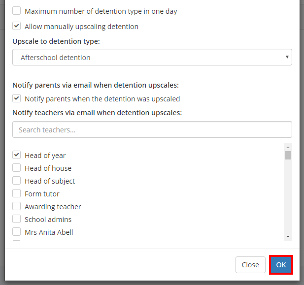 Class Charts notify options