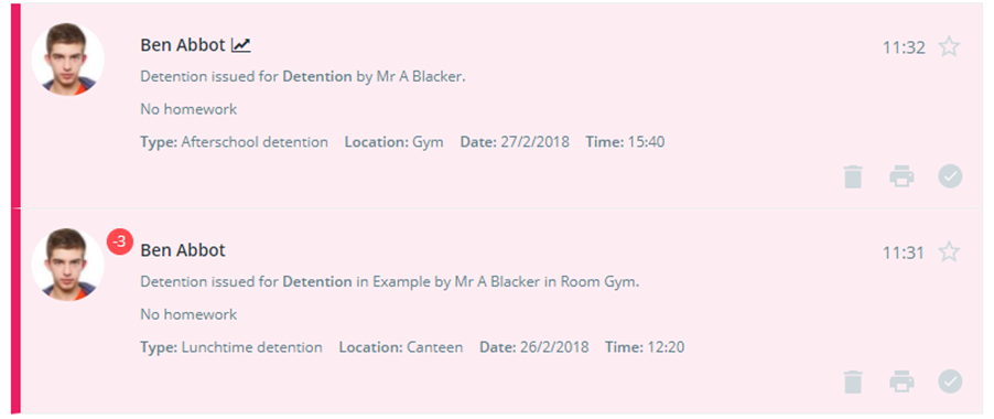 Class Charts detention activity feed