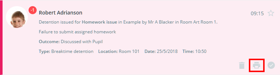 Class Charts activity feed print slip