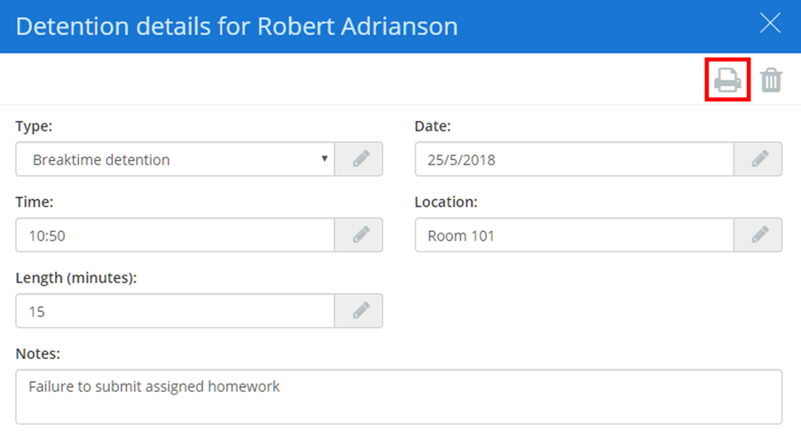 Class Charts detention sidebar print slip