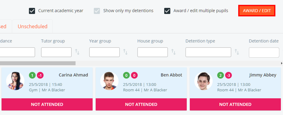 Class Charts award edit detention button