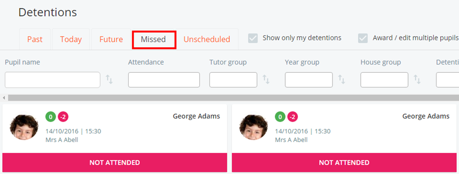 Class Charts missed detentions
