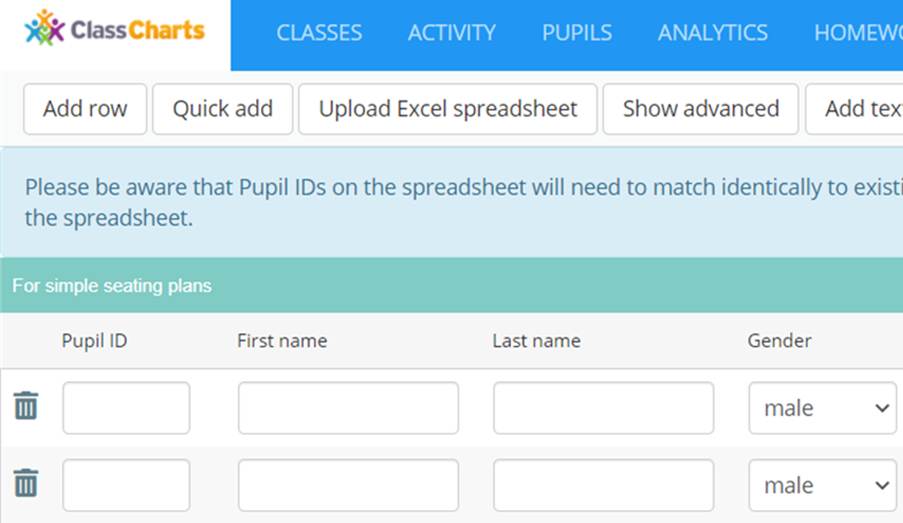 Class Charts pupil import page