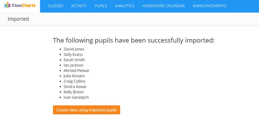 Class Charts successful cc pupil import