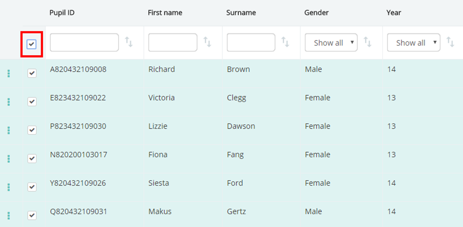 Provision Map select all pupils