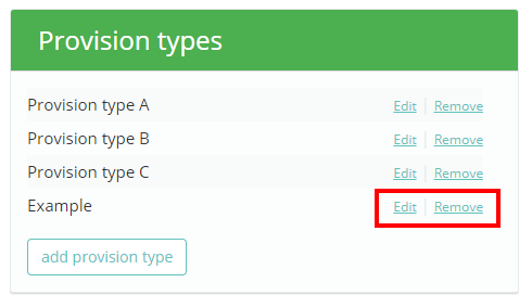 Provision Map edit provision type