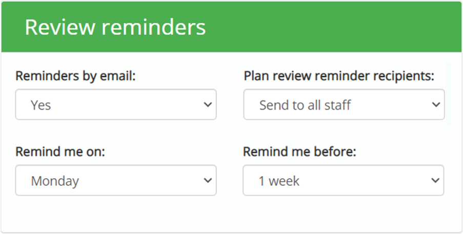 Provision Map review reminder settings
