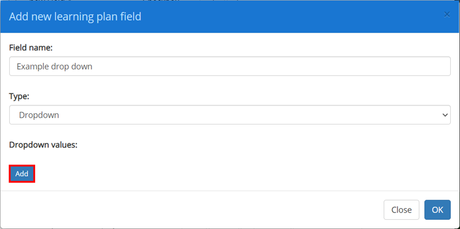 Provision Map dropdown field add button