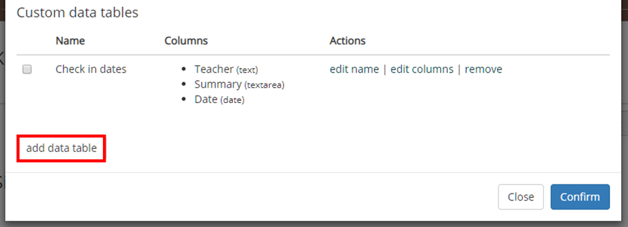 Provision Map add data table button
