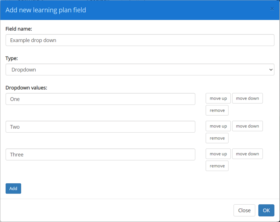Provision Map drop down menu field options
