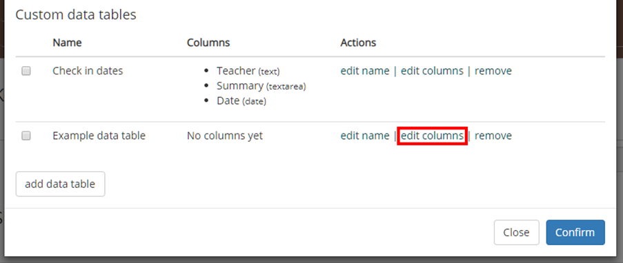 Provision Map edit columns button
