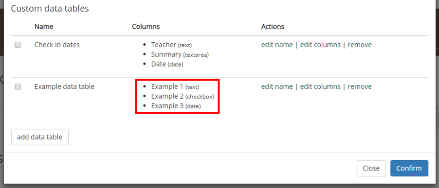 Provision Map added data table columns