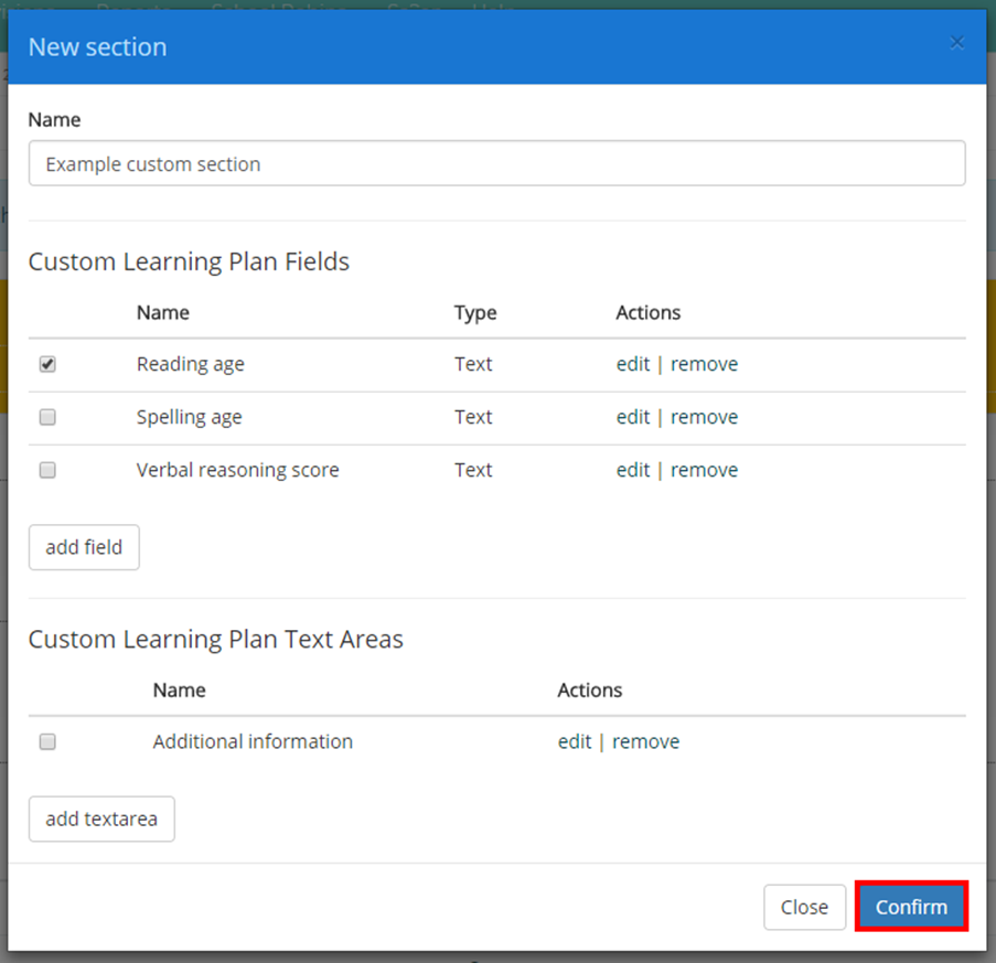 Provision Map create new section popup