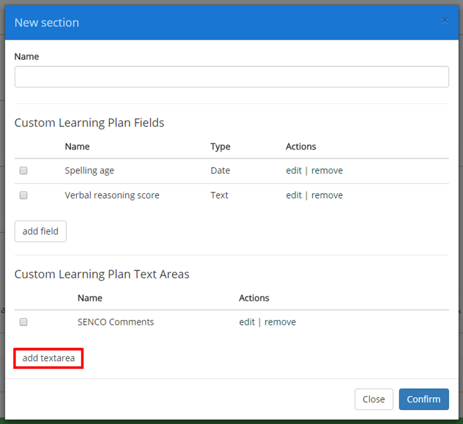 Provision Map add textarea button