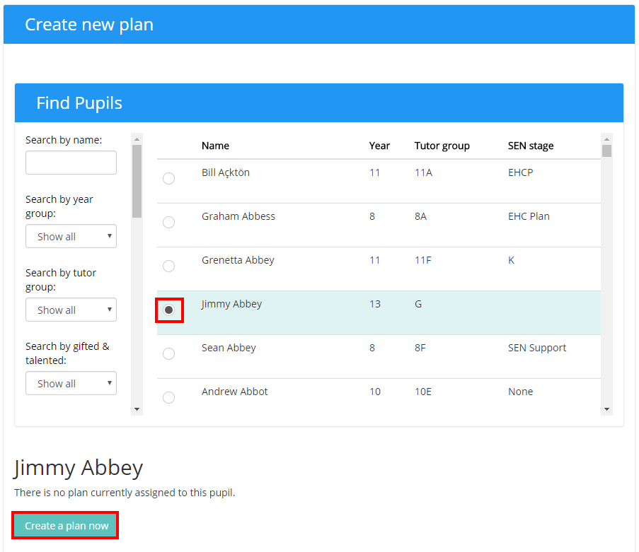 Provision Map plan_find_pupils