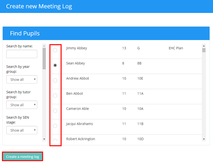 Provision Map meeting_log_pupil_select