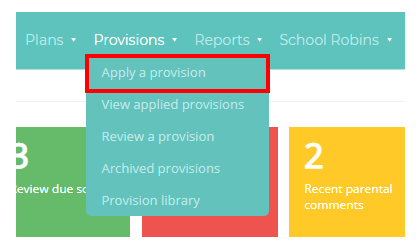Provision Map Provision dropdown
