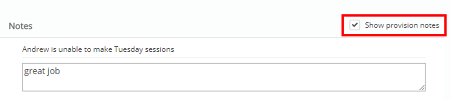 Provision Map show provision notes