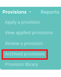 Provision Map archived provisions tab