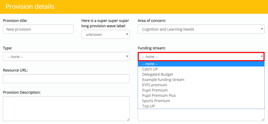 Provision Map funding stream on provision