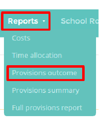 Provision Map provisions outcome tab