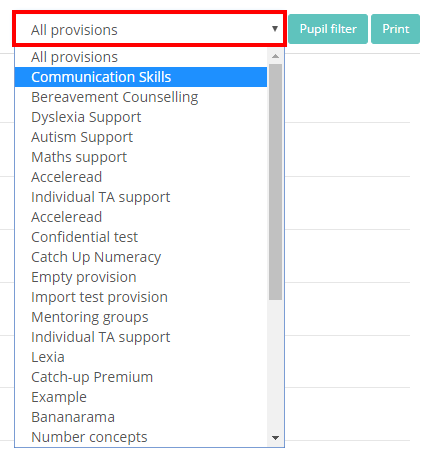 Provision Map provision filter
