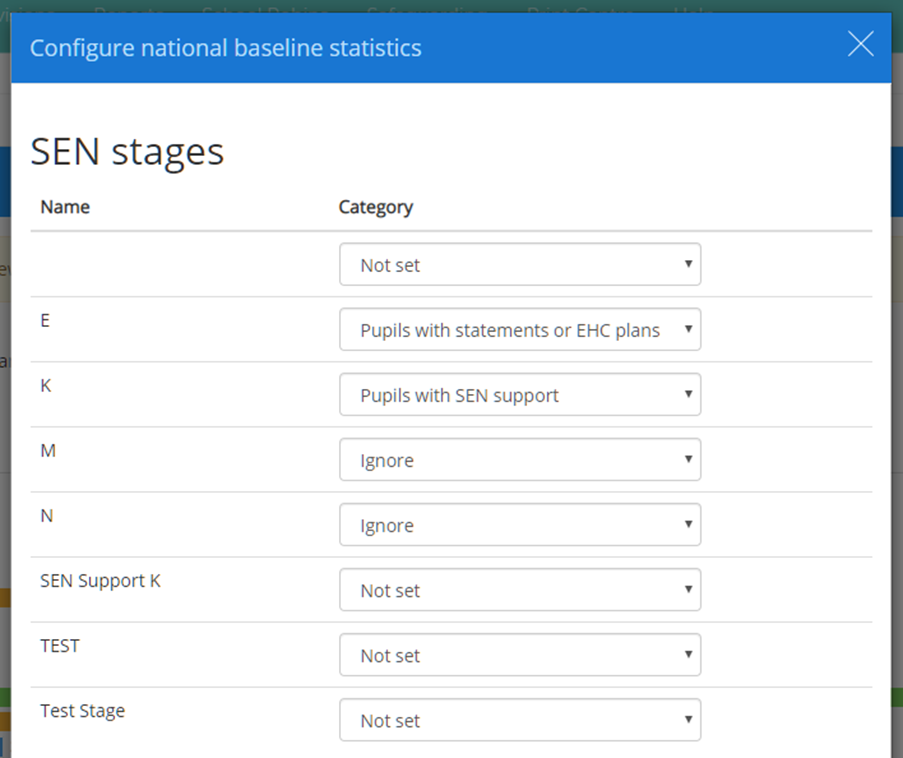 Provision Map configure SEN stages popup