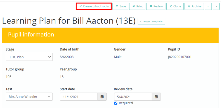 Provision Map plan create school robin button