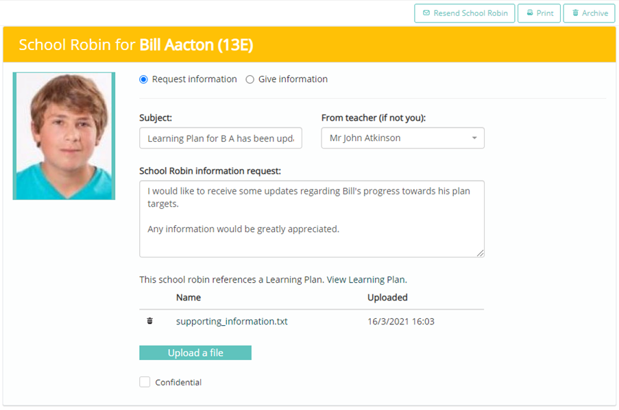 Provision Map plan robin as school robin