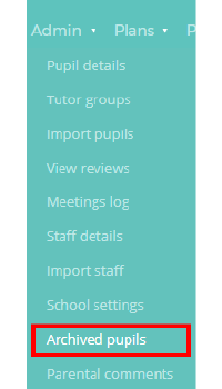Provision Map archived pupils admin menu tab