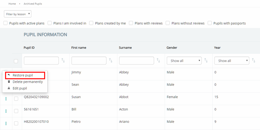 Provision Map archived_pupils_restore_pupil