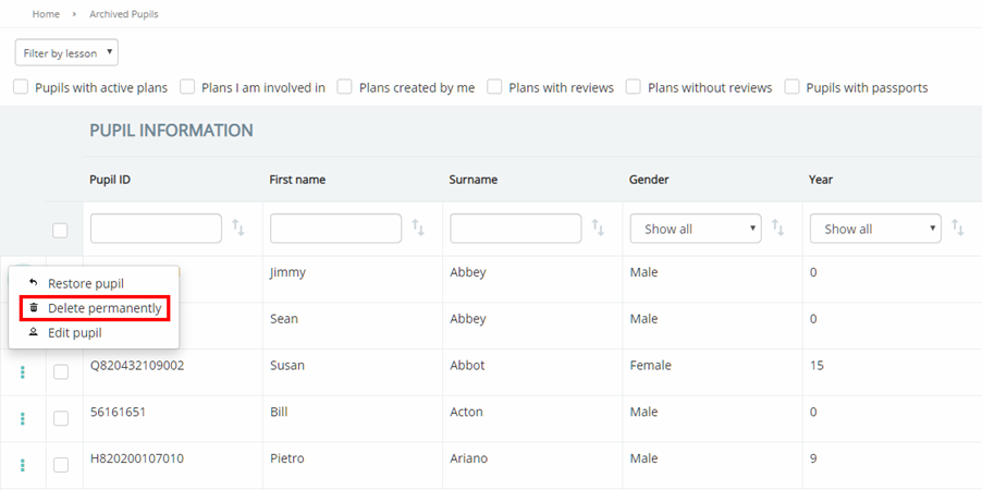 Provision Map archived_pupils_delete_permanently